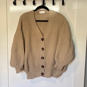 Neutral Beige Chunky Ribbed Button-Up Cardigan